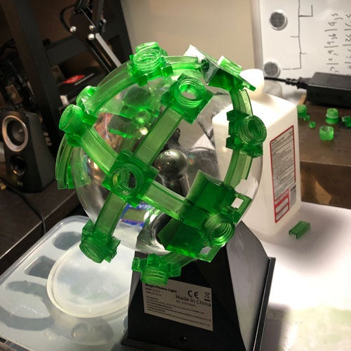 Image of a student's project that is green and round